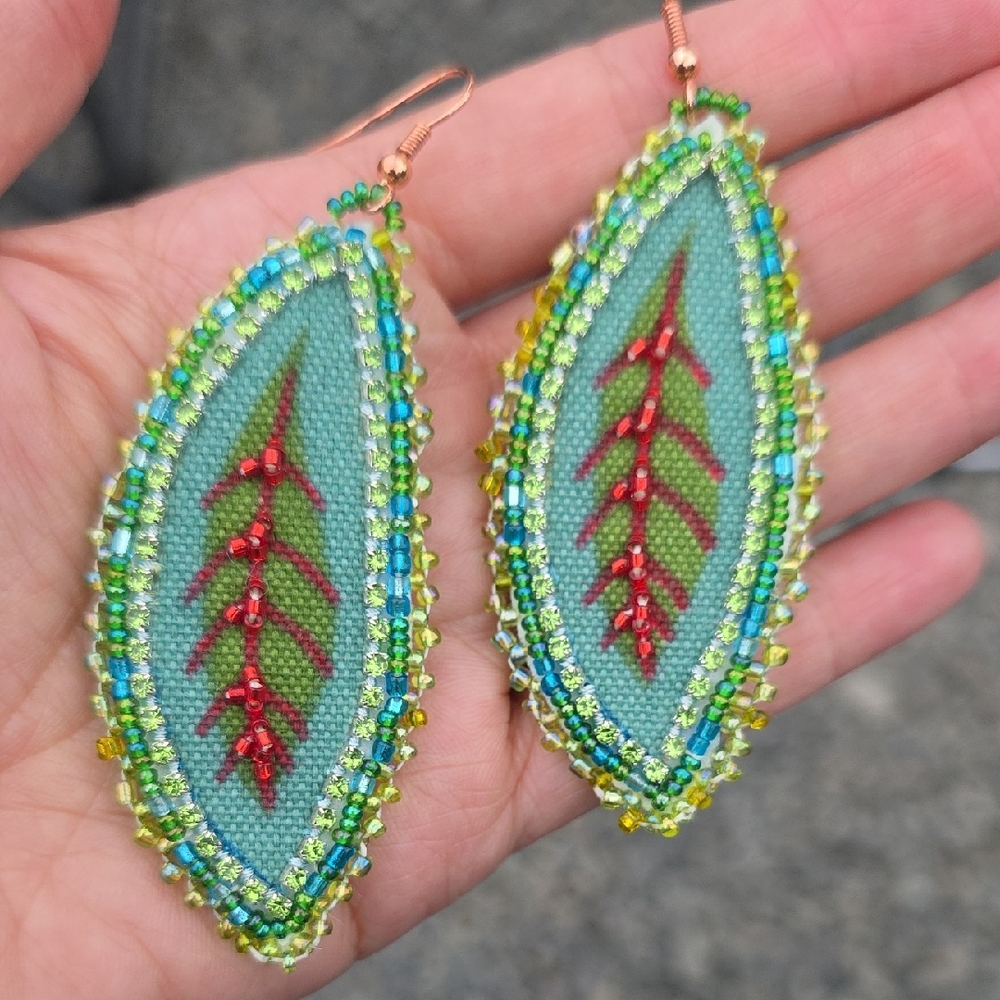Artisan Blue and Red Beaded Earrings
